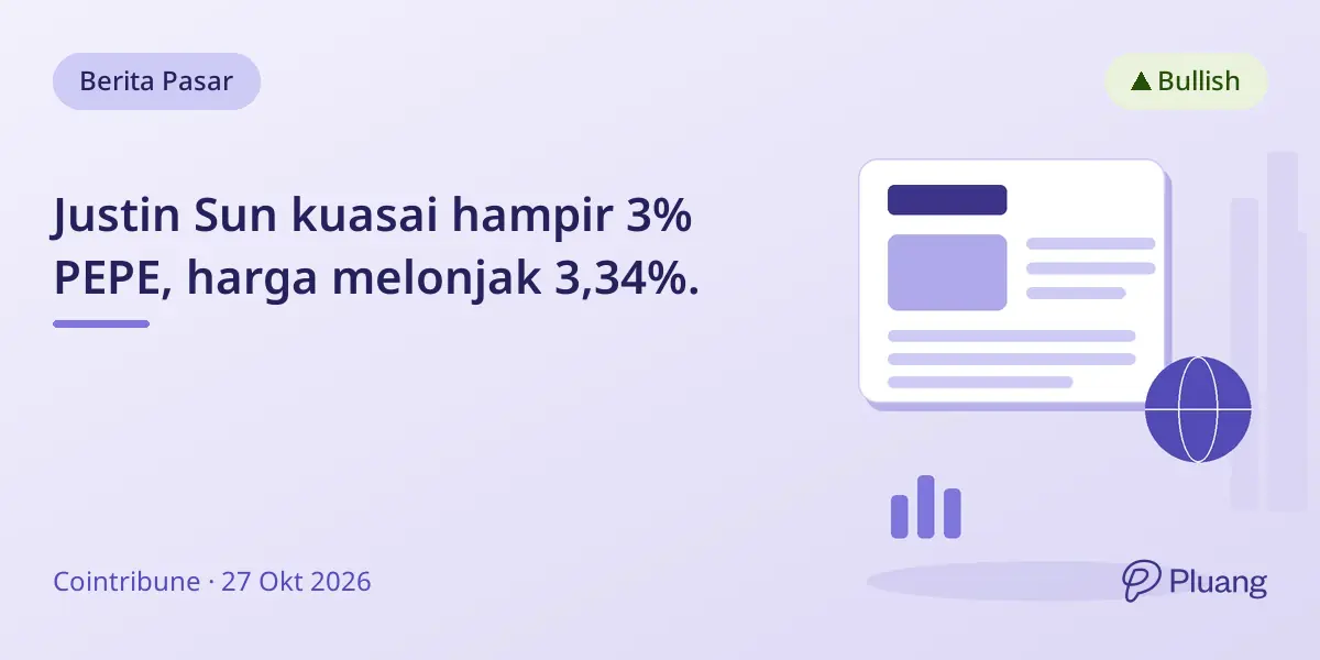 Justin Sun kuasai hampir 3% PEPE, harga melonjak 3,34%.