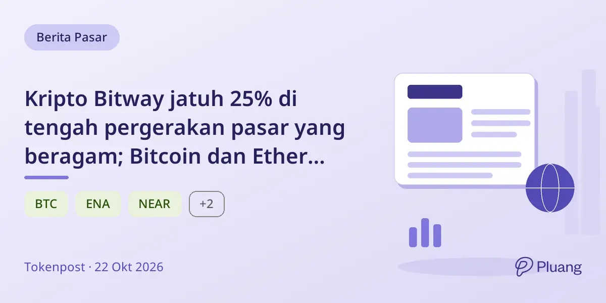 Kripto Bitway jatuh 25% di tengah pergerakan pasar yang beragam; Bitcoin dan Ether naik tipis