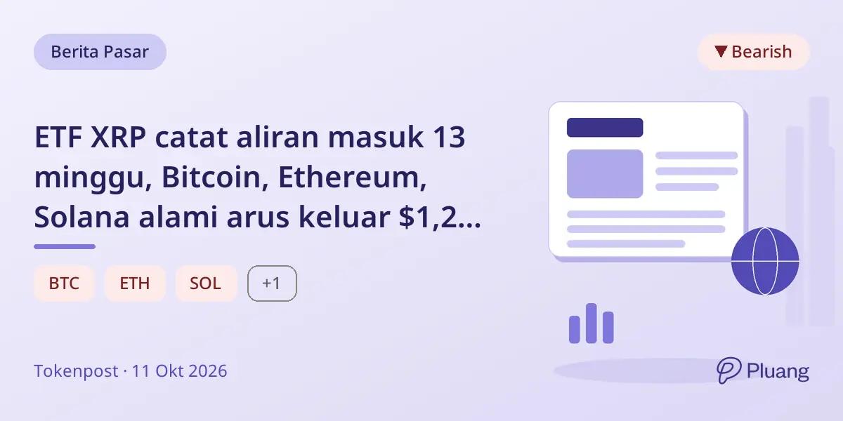 ETF XRP catat aliran masuk 13 minggu, Bitcoin, Ethereum, Solana alami arus keluar $1,25 miliar