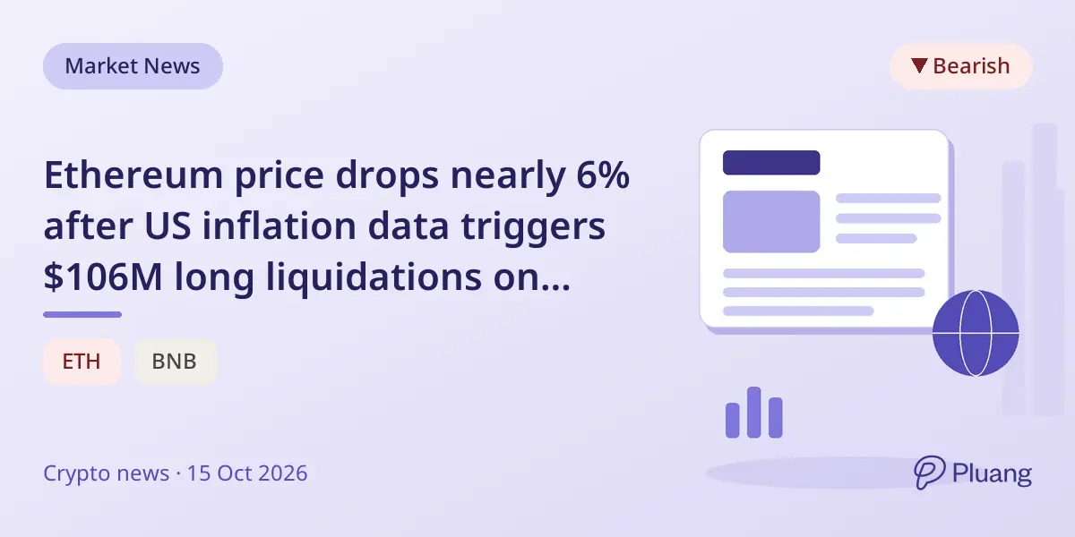 Ethereum price drops nearly 6% after US inflation data triggers $106M long liquidations on Binance