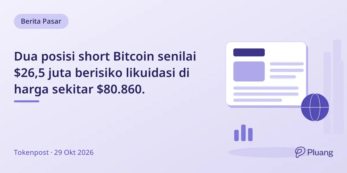 Dua posisi short Bitcoin senilai $26,5 juta berisiko likuidasi di harga sekitar $80.860.