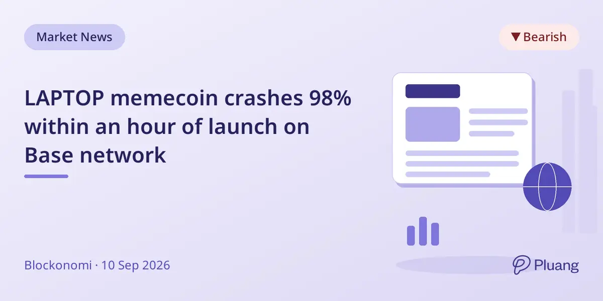 LAPTOP memecoin crashes 98% within an hour of launch on Base network