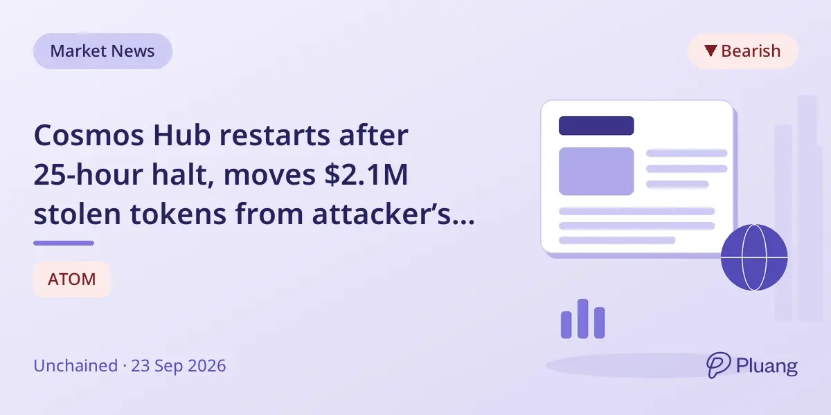 Cosmos Hub restarts after 25-hour halt, moves $2.1M stolen tokens from attacker’s wallet