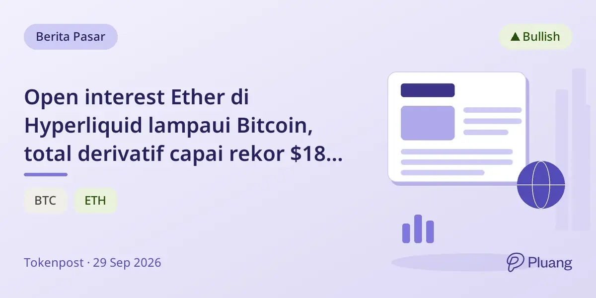 Open interest Ether di Hyperliquid lampaui Bitcoin, total derivatif capai rekor $18 miliar.
