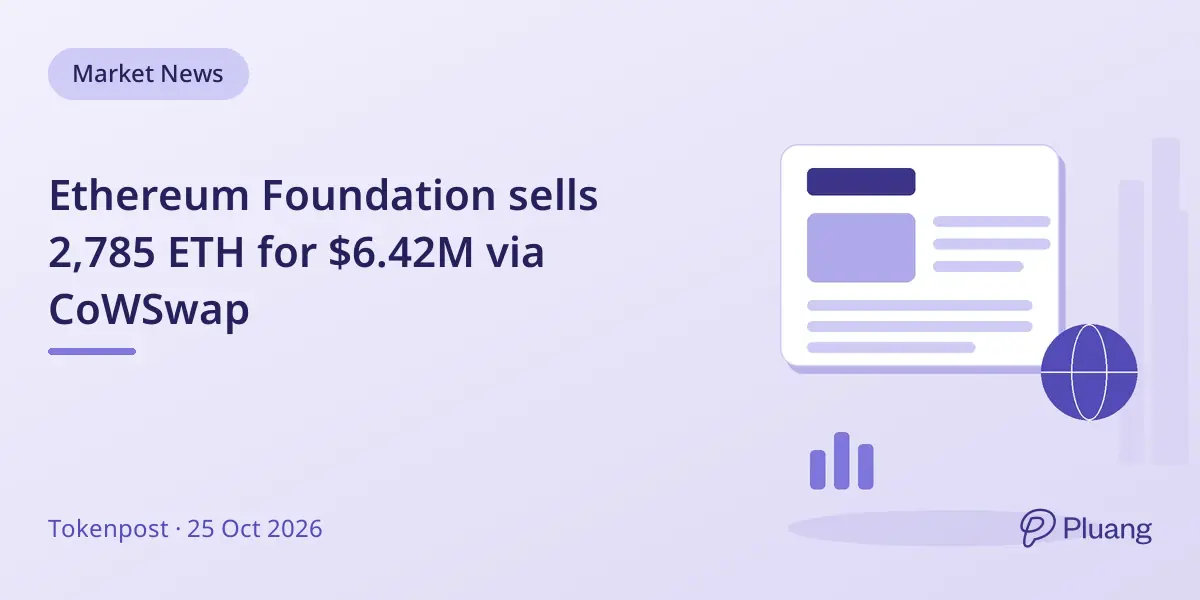 Ethereum Foundation sells 2,785 ETH for $6.42M via CoWSwap