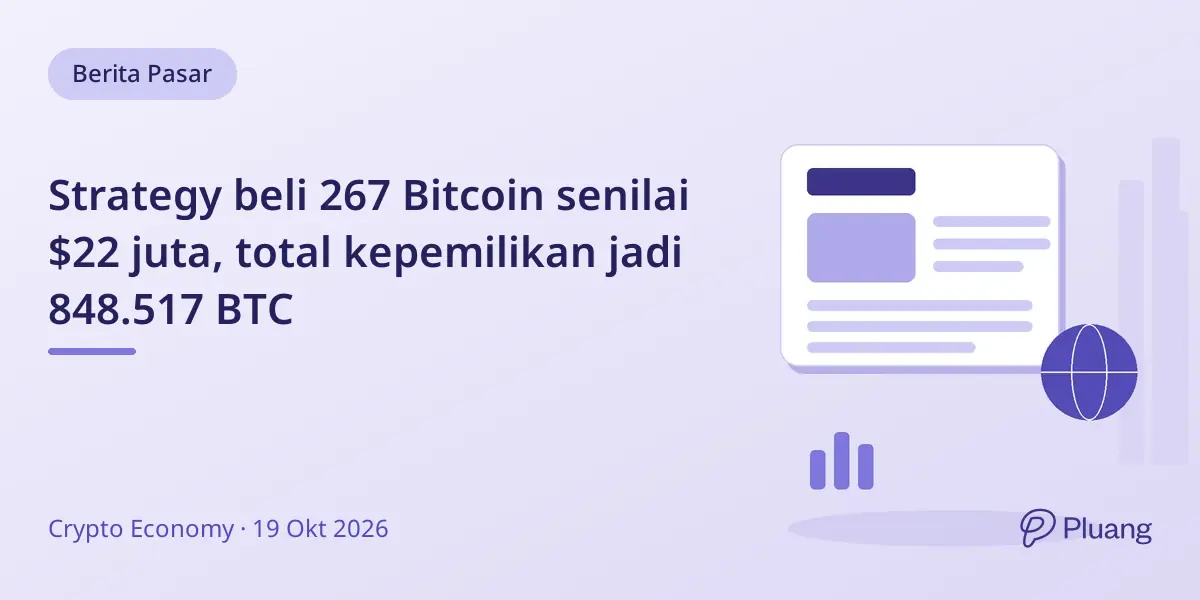 Strategy beli 267 Bitcoin senilai $22 juta, total kepemilikan jadi 848.517 BTC