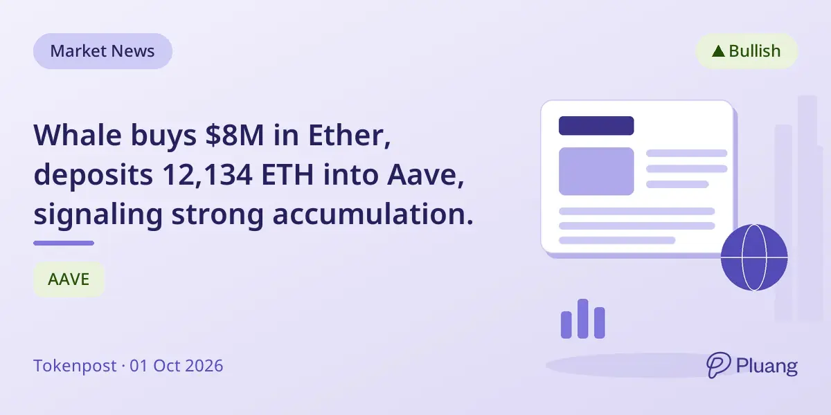 Whale buys $8M in Ether, deposits 12,134 ETH into Aave, signaling strong accumulation.