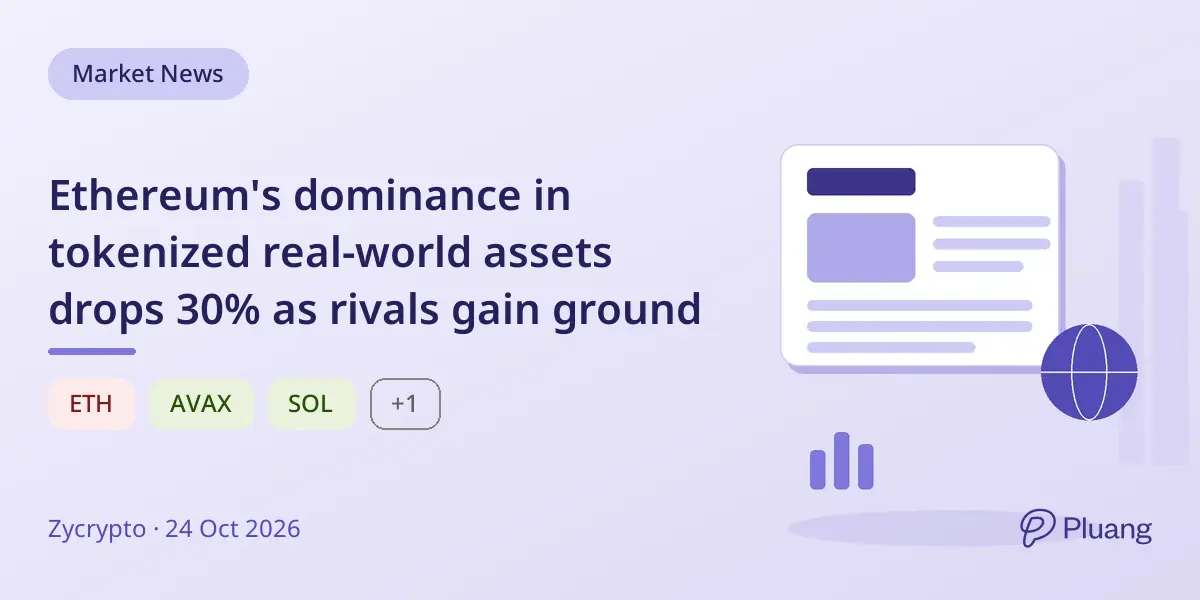 Ethereum's dominance in tokenized real-world assets drops 30% as rivals gain ground