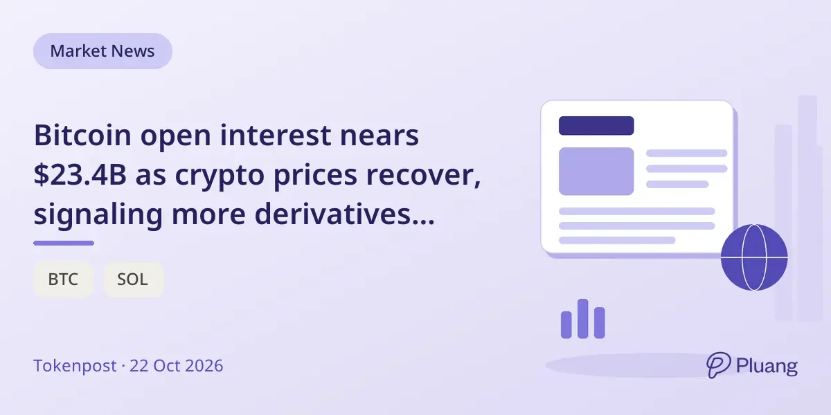 Bitcoin open interest nears $23.4B as crypto prices recover, signaling more derivatives activity but unclear trader positions.