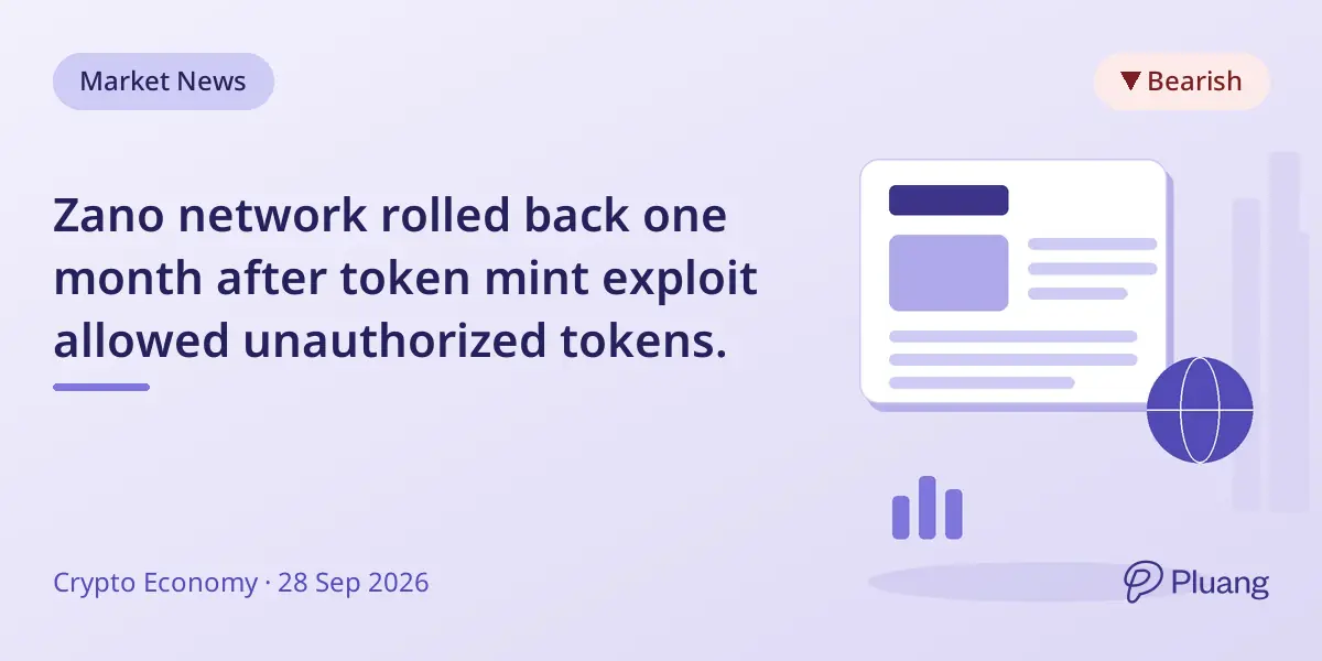 Zano network rolled back one month after token mint exploit allowed unauthorized tokens.