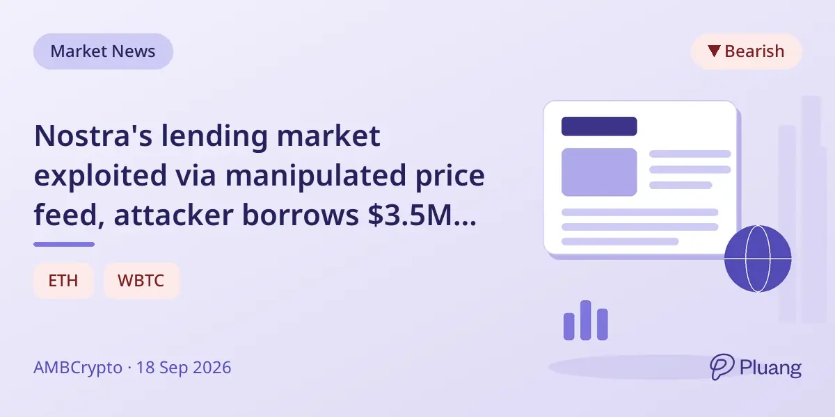 Nostra's lending market exploited via manipulated price feed, attacker borrows $3.5M in crypto assets.