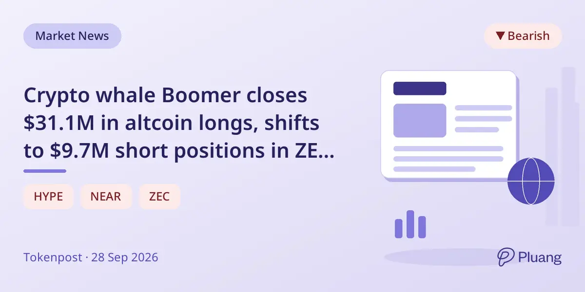 Crypto whale Boomer closes $31.1M in altcoin lo...