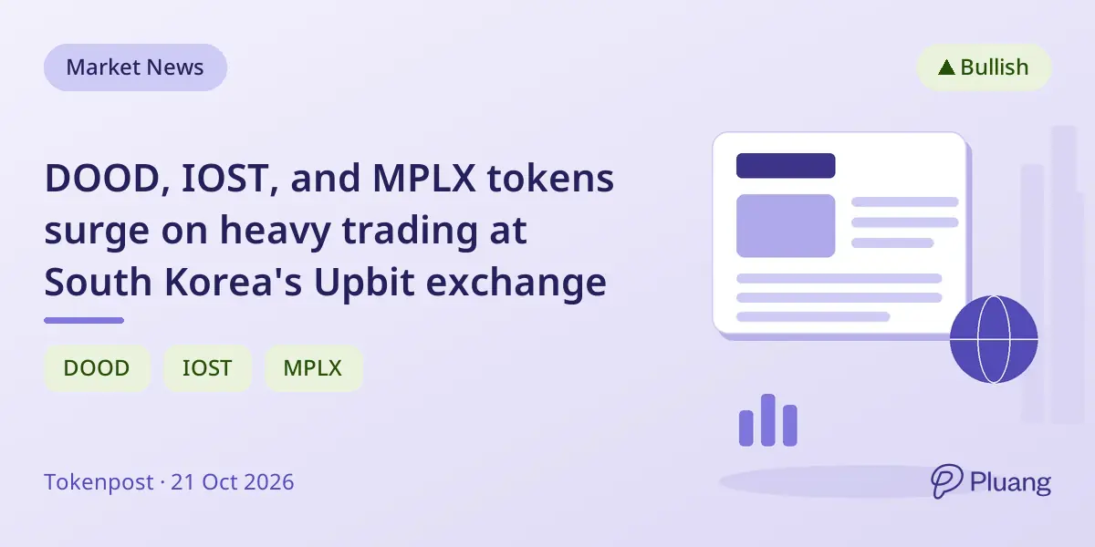 DOOD, IOST, and MPLX tokens surge on heavy trading at South Korea's Upbit exchange