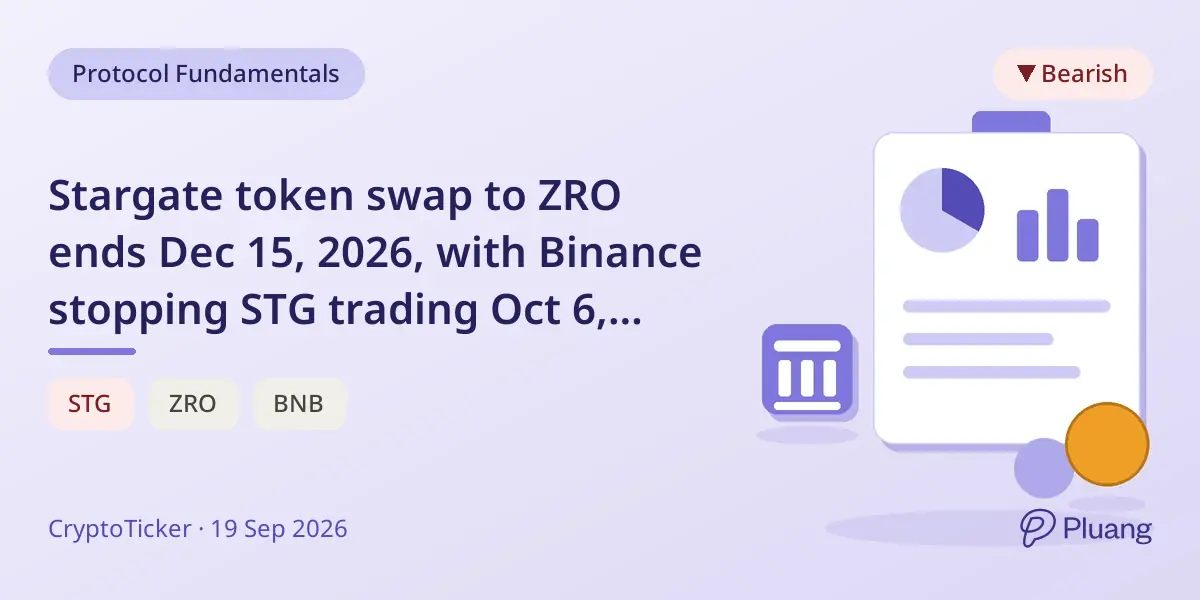 Stargate token swap to ZRO ends Dec 15, 2026, with Binance stopping STG trading Oct 6, 2026.