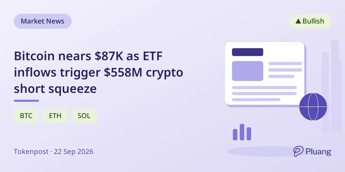 Bitcoin nears $87K as ETF inflows trigger $558M crypto short squeeze