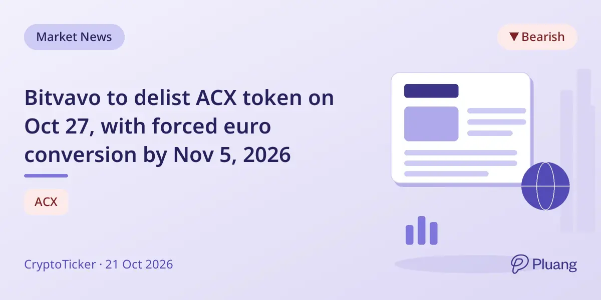 Bitvavo to delist ACX token on Oct 27, with forced euro conversion by Nov 5, 2026