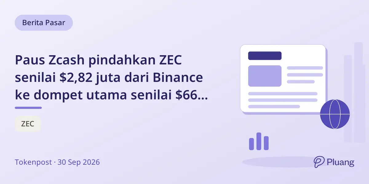 Paus Zcash pindahkan ZEC senilai $2,82 juta dari Binance ke dompet utama senilai $66 juta