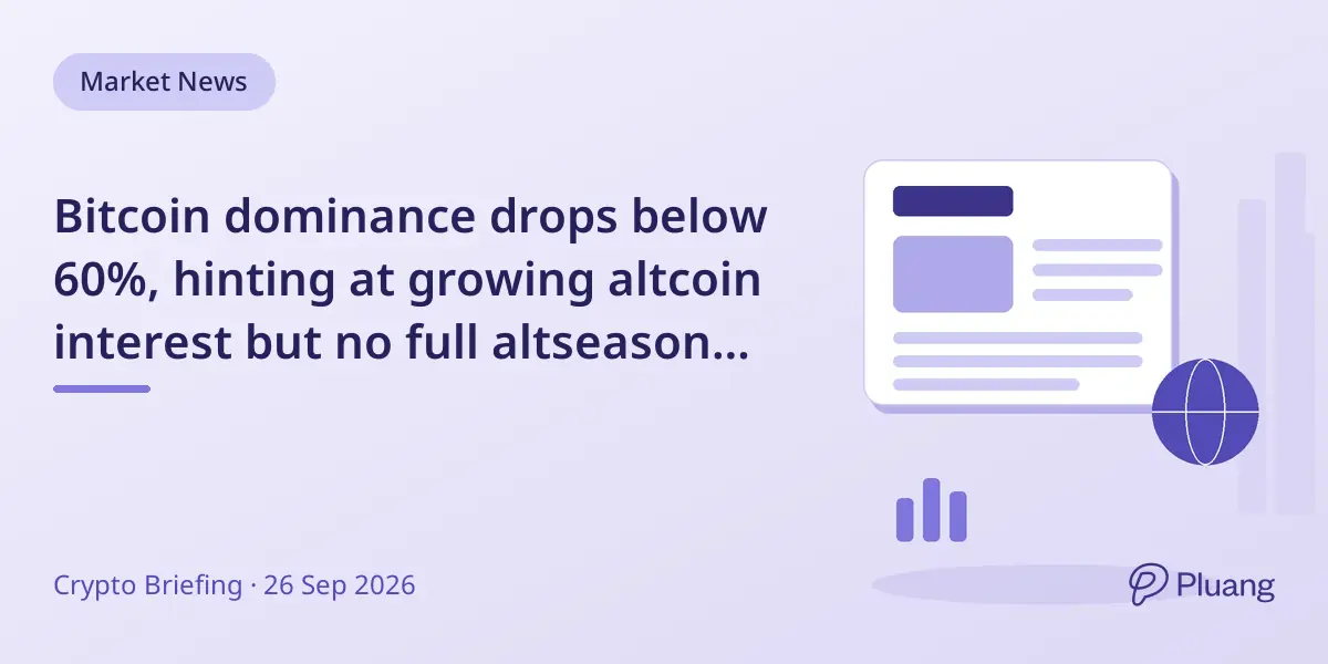 Bitcoin dominance drops below 60%, hinting at g...
