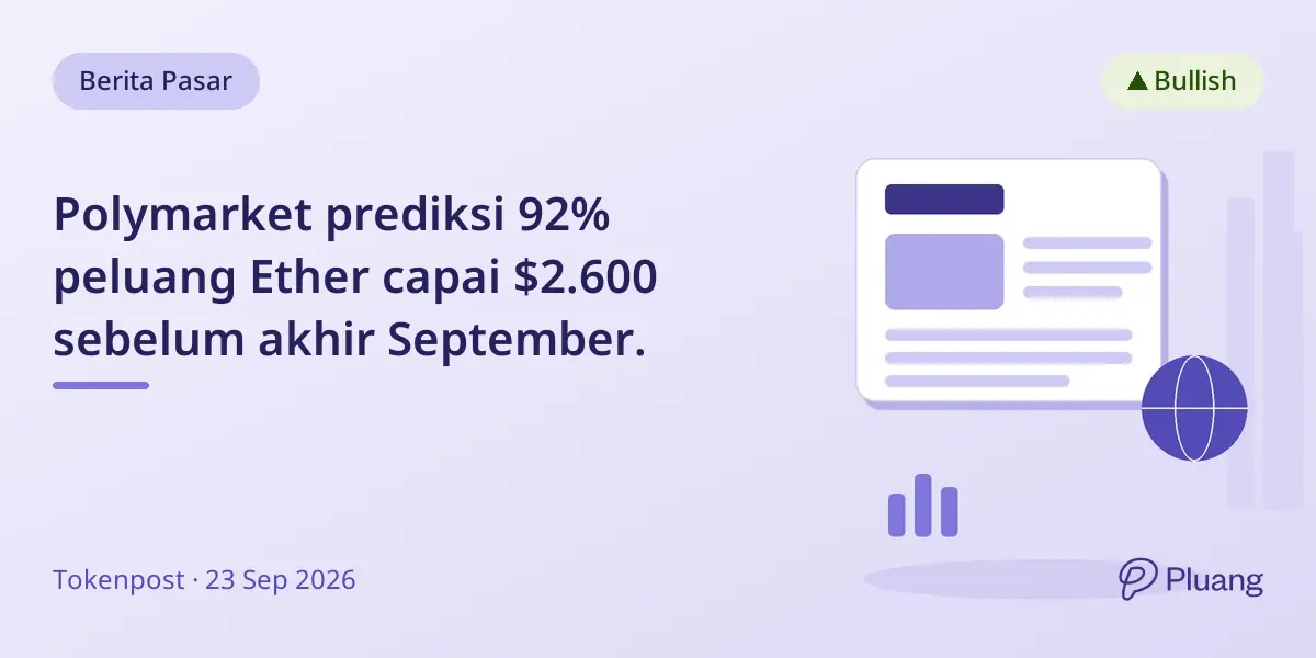 Polymarket prediksi 92% peluang Ether capai $2.600 sebelum akhir September.