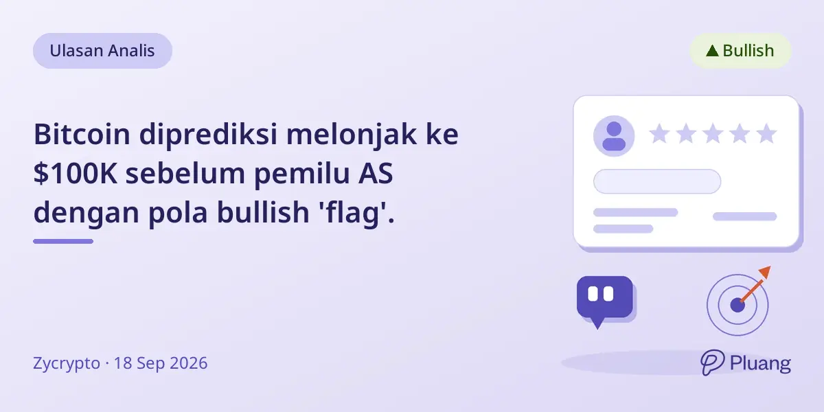 Bitcoin diprediksi melonjak ke $100K sebelum pemilu AS dengan pola bullish 'flag'.