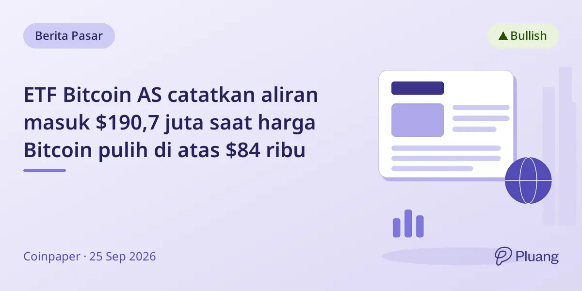 ETF Bitcoin AS catatkan aliran masuk $190,7 juta saat harga Bitcoin pulih di atas $84 ribu