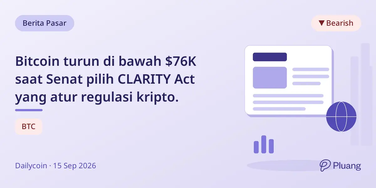 Bitcoin turun di bawah $76K saat Senat pilih CLARITY Act yang atur regulasi kripto.