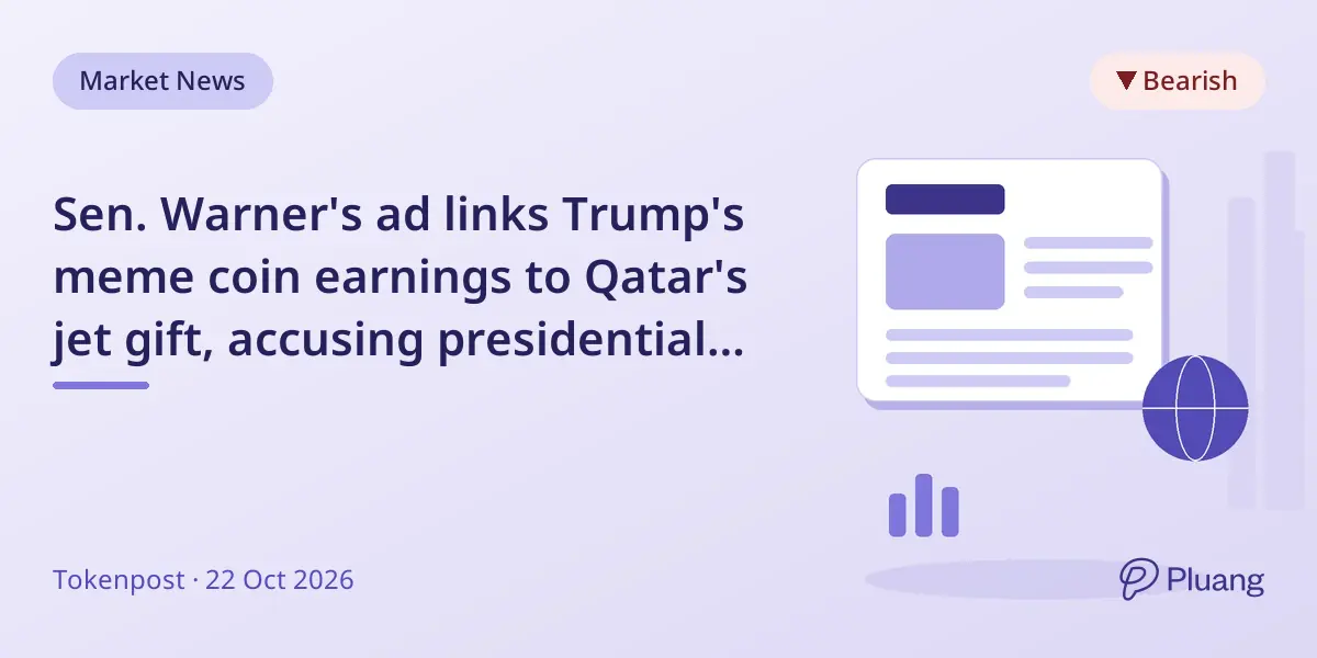 Sen. Warner's ad links Trump's meme coin earnings to Qatar's jet gift, accusing presidential corruption.