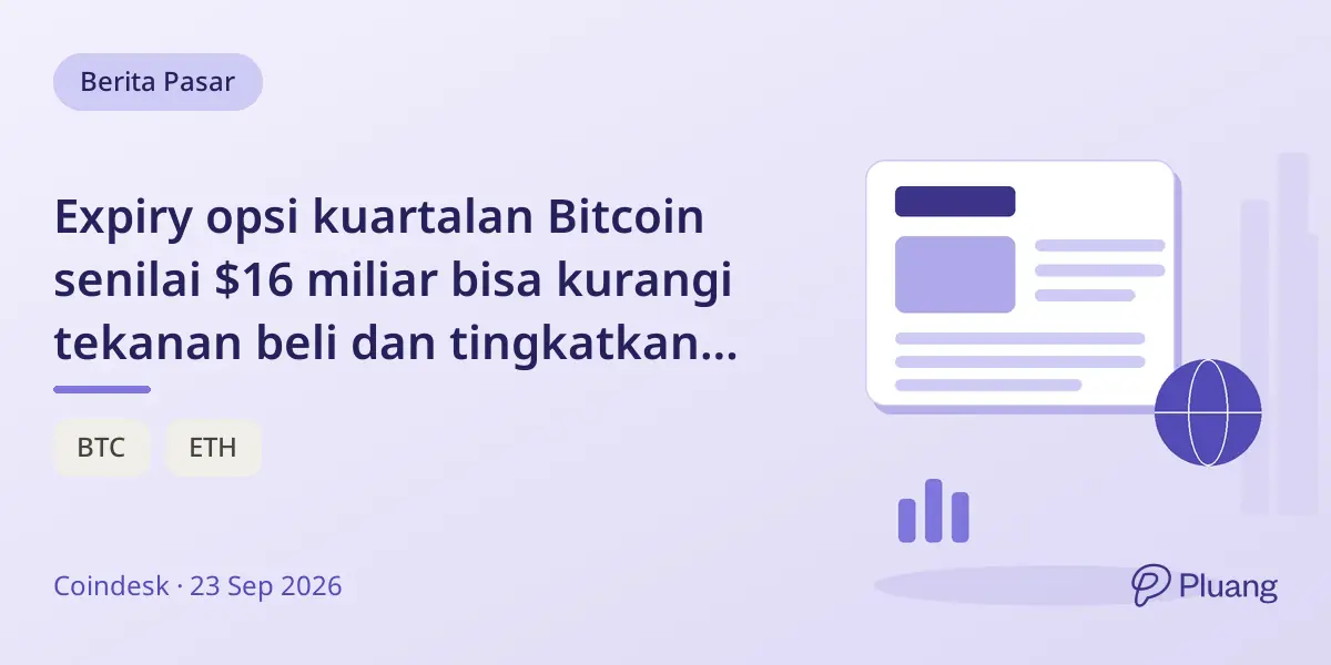 Expiry opsi kuartalan Bitcoin senilai $16 miliar bisa kurangi tekanan beli dan tingkatkan volatilitas setelah Jumat.