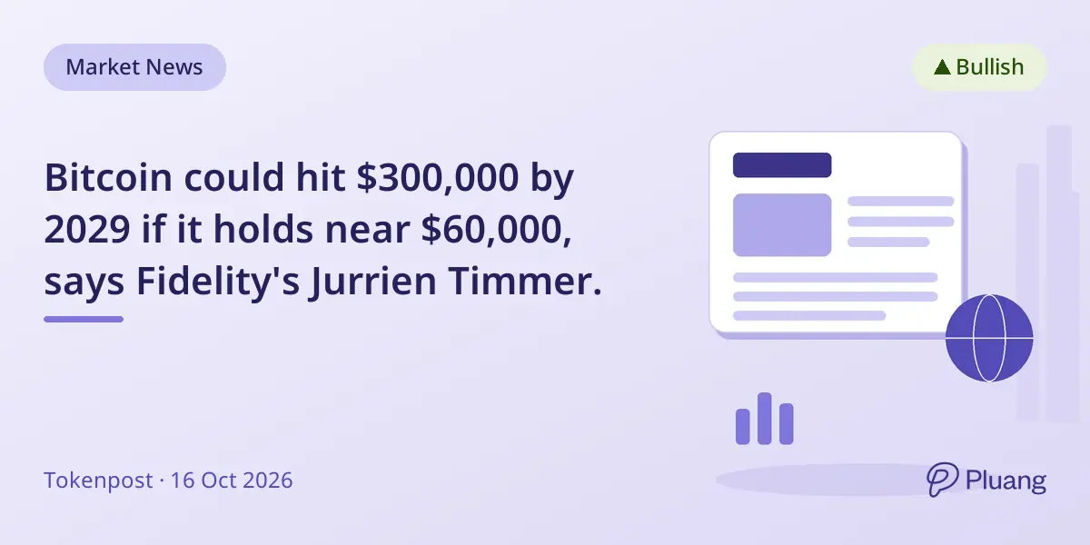 Bitcoin could hit $300,000 by 2029 if it holds near $60,000, says Fidelity's Jurrien Timmer.