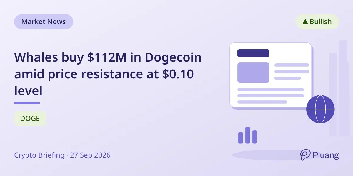 Whales buy $112M in Dogecoin amid price resistance at $0.10 level