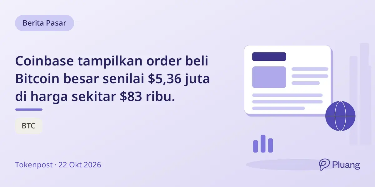 Coinbase tampilkan order beli Bitcoin besar senilai $5,36 juta di harga sekitar $83 ribu.