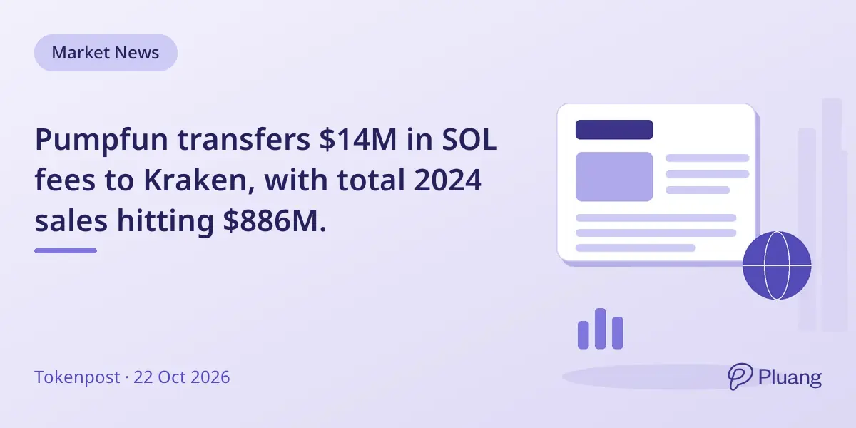 Pumpfun transfers $14M in SOL fees to Kraken, with total 2024 sales hitting $886M.