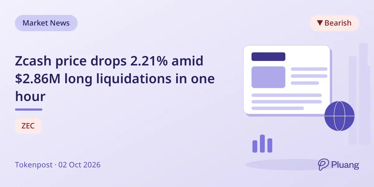 Zcash price drops 2.21% amid $2.86M long liquidations in one hour