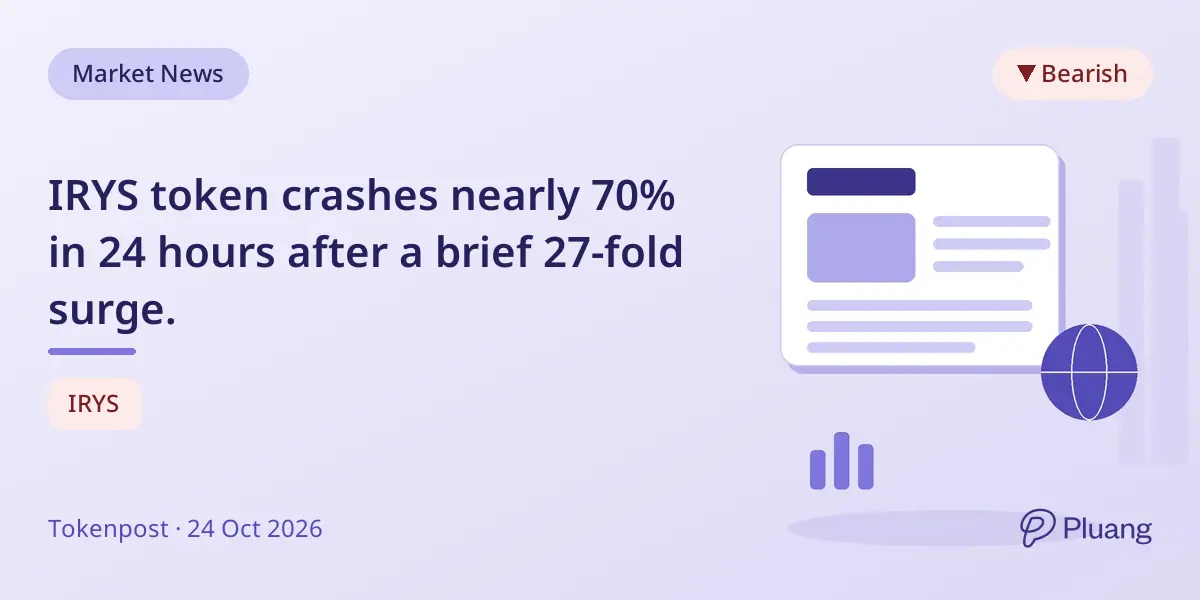 IRYS token crashes nearly 70% in 24 hours after a brief 27-fold surge.