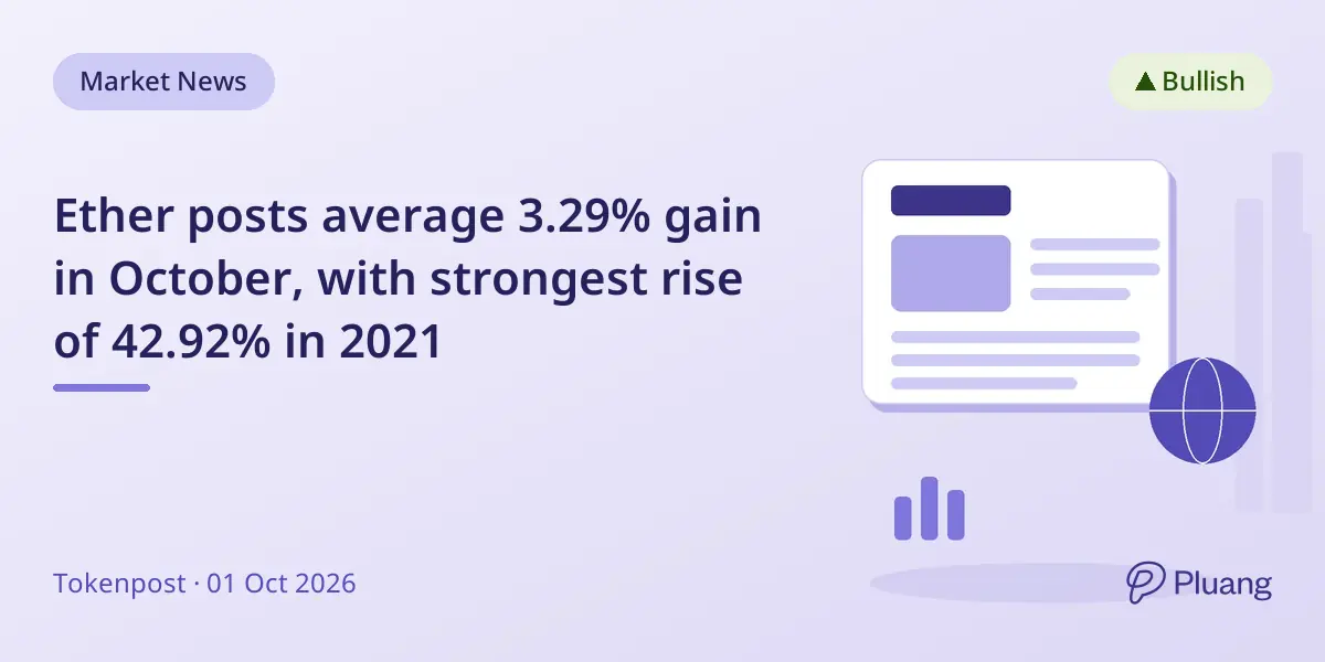 Ether posts average 3.29% gain in October, with strongest rise of 42.92% in 2021