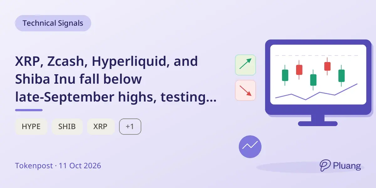 XRP, Zcash, Hyperliquid, and Shiba Inu fall below late-September highs, testing key support levels amid crypto pullback.