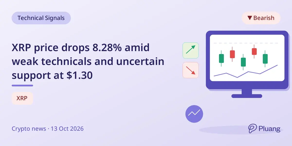 XRP price drops 8.28% amid weak technicals and uncertain support at $1.30