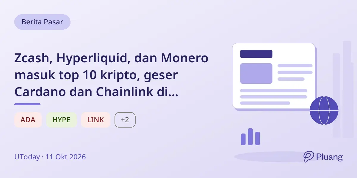 Zcash, Hyperliquid, dan Monero masuk top 10 kripto, geser Cardano dan Chainlink di tengah perubahan pasar
