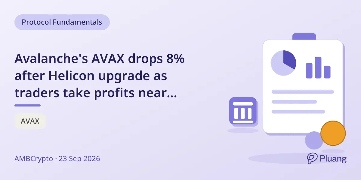 Avalanche's AVAX drops 8% after Helicon upgrade as traders take profits near resistance.