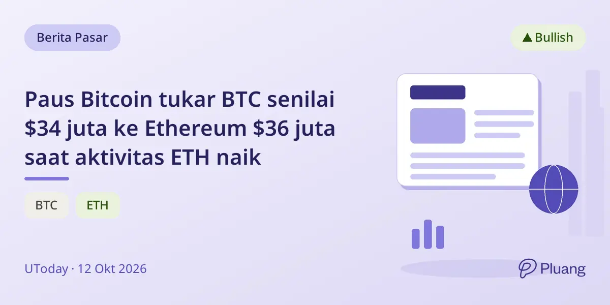 Paus Bitcoin tukar BTC senilai $34 juta ke Ethereum $36 juta saat aktivitas ETH naik