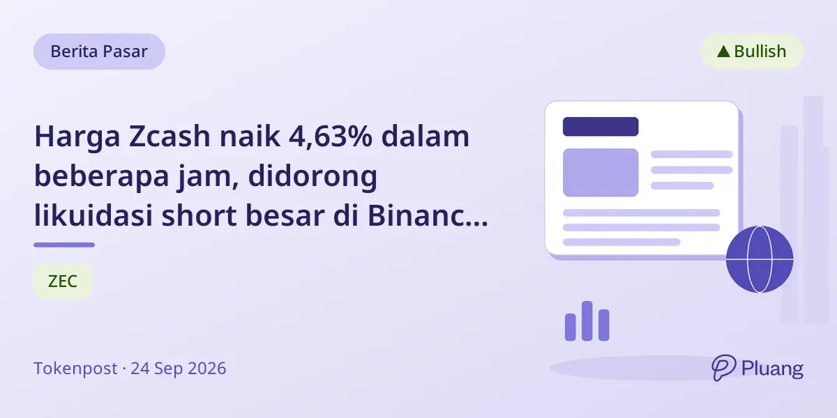 Harga Zcash naik 4,63% dalam beberapa jam, didorong likuidasi short besar di Binance dan lainnya