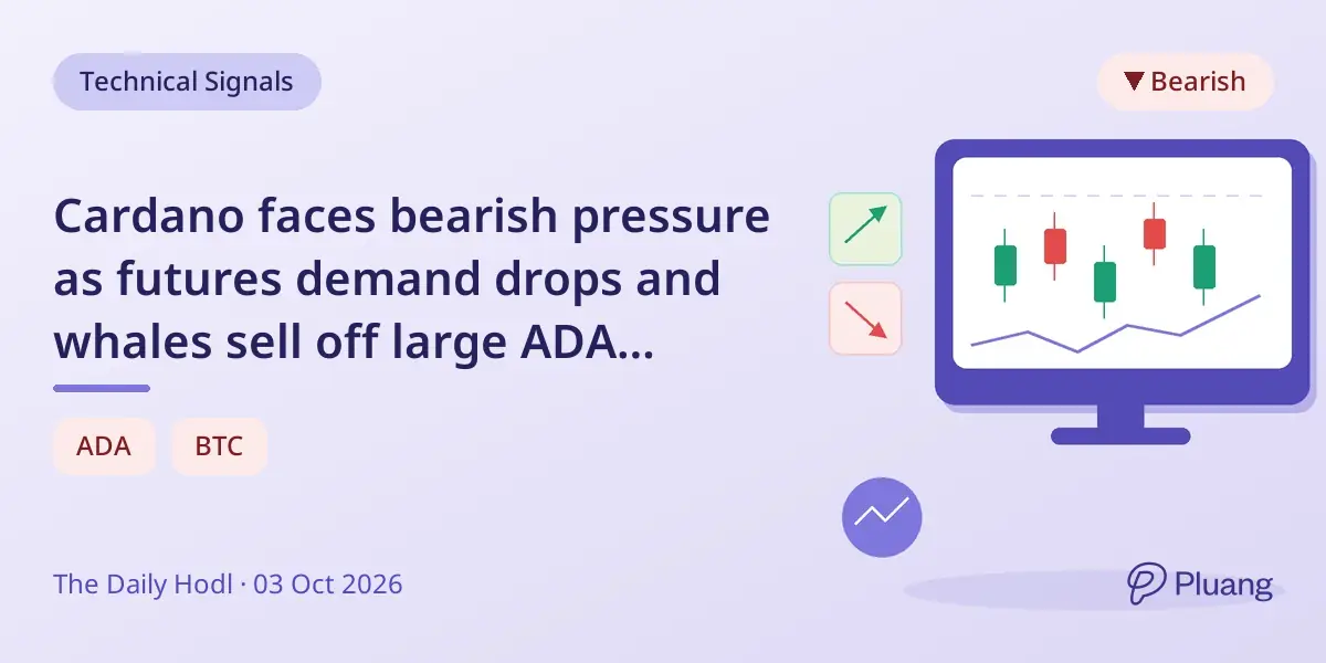 Cardano faces bearish pressure as futures demand drops and whales sell off large ADA holdings.