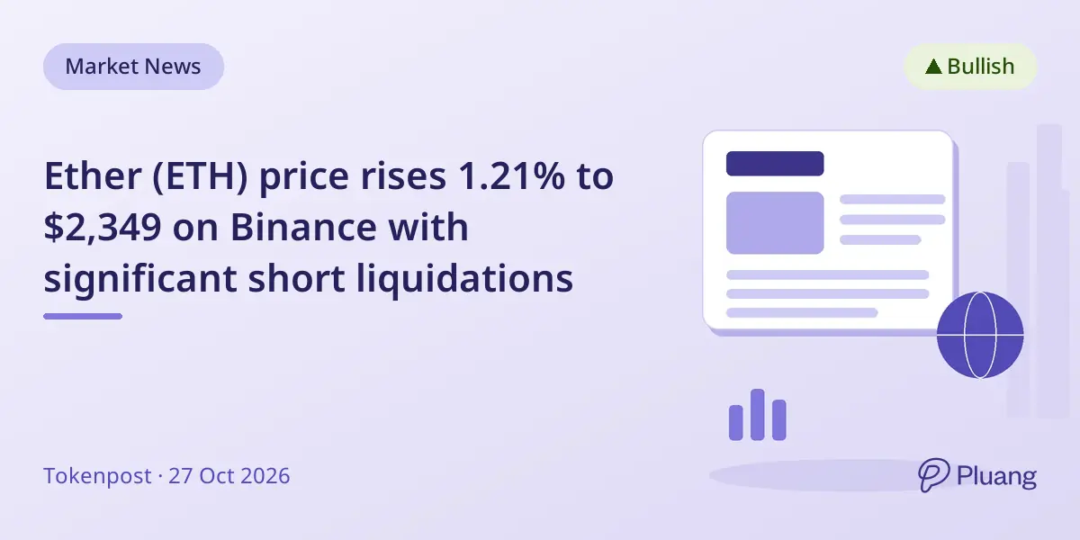 Ether (ETH) price rises 1.21% to $2,349 on Binance with significant short liquidations