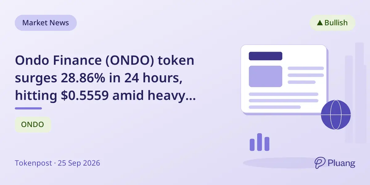 Ondo Finance (ONDO) token surges 28.86% in 24 hours, hitting $0.5559 amid heavy short liquidations.