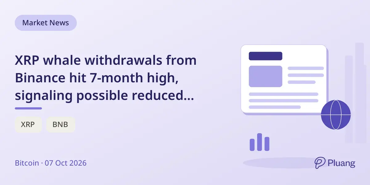 XRP whale withdrawals from Binance hit 7-month high, signaling possible reduced trading supply.