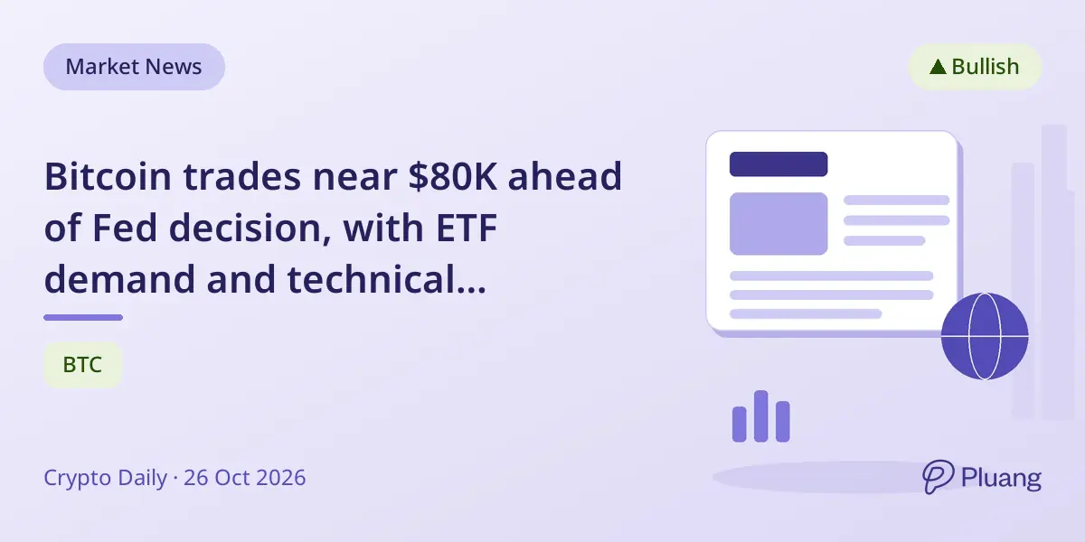 Bitcoin trades near $80K ahead of Fed decision, with ETF demand and technical resistance in focus.