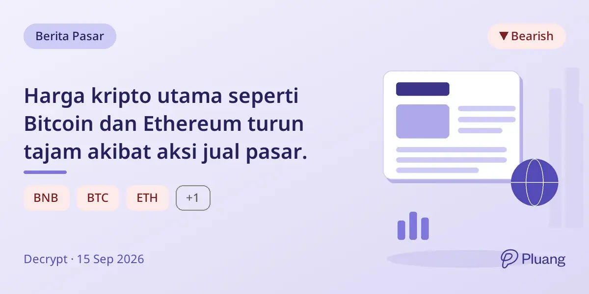Harga kripto utama seperti Bitcoin dan Ethereum turun tajam akibat aksi jual pasar.