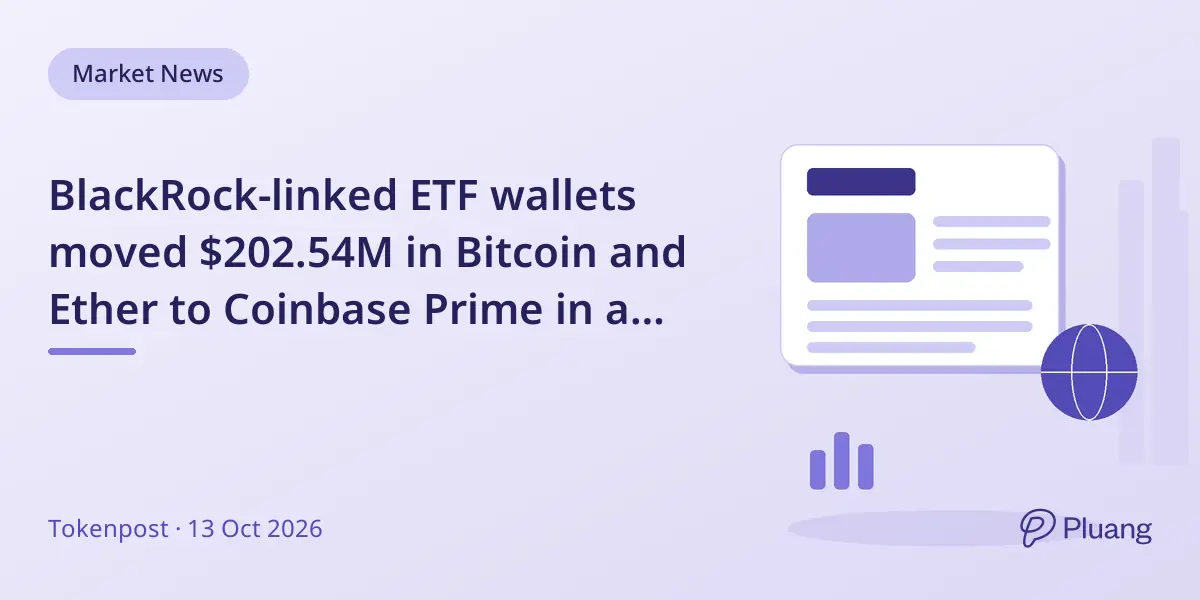 BlackRock-linked ETF wallets moved $202.54M in Bitcoin and Ether to Coinbase Prime in a major institutional transfer.