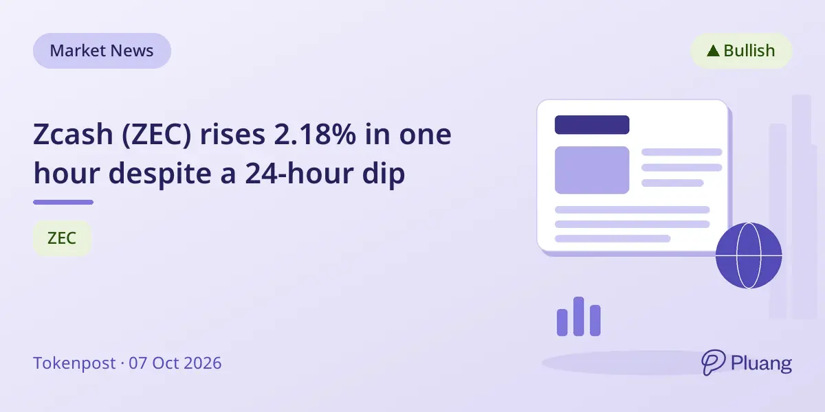 Zcash (ZEC) rises 2.18% in one hour despite a 24-hour dip