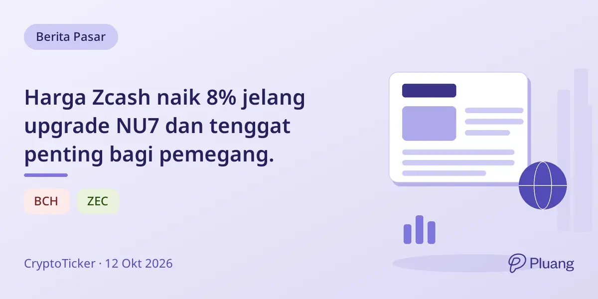 Harga Zcash naik 8% jelang upgrade NU7 dan tenggat penting bagi pemegang.